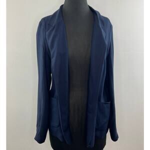 Aritzia TALULA Navy Blue Long Sleeve Notched Lapel Open Front Blazer Pockets 8